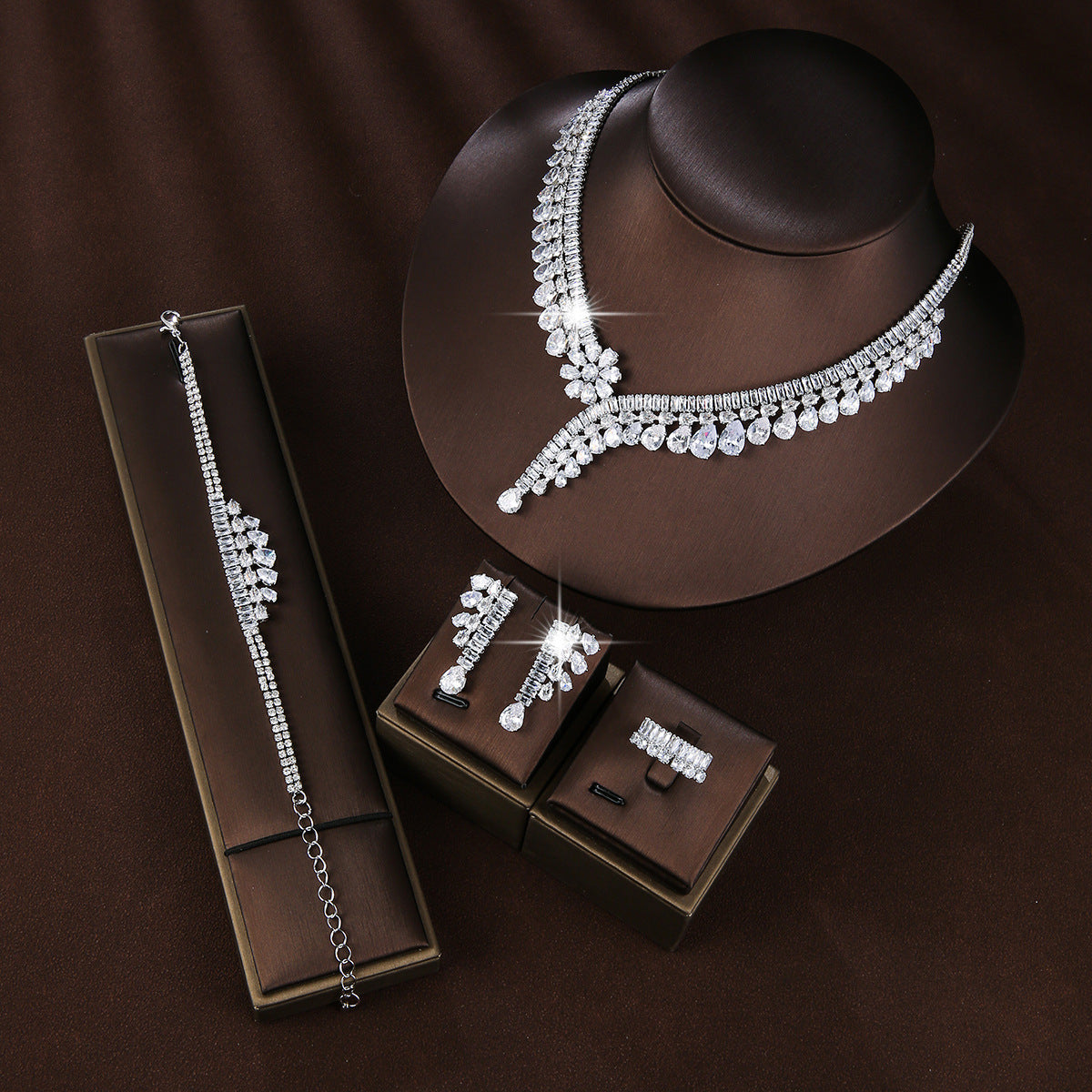 Bridal Copper Micro Inlaid Zircon Wedding Jewelry Set
