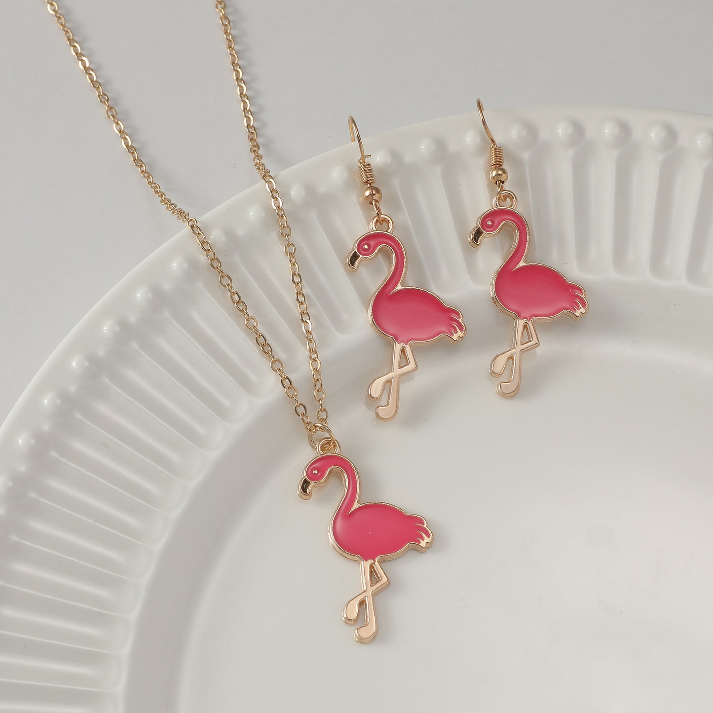 Flamingo Ear Of Cute Fashion Pink Jewelry Set