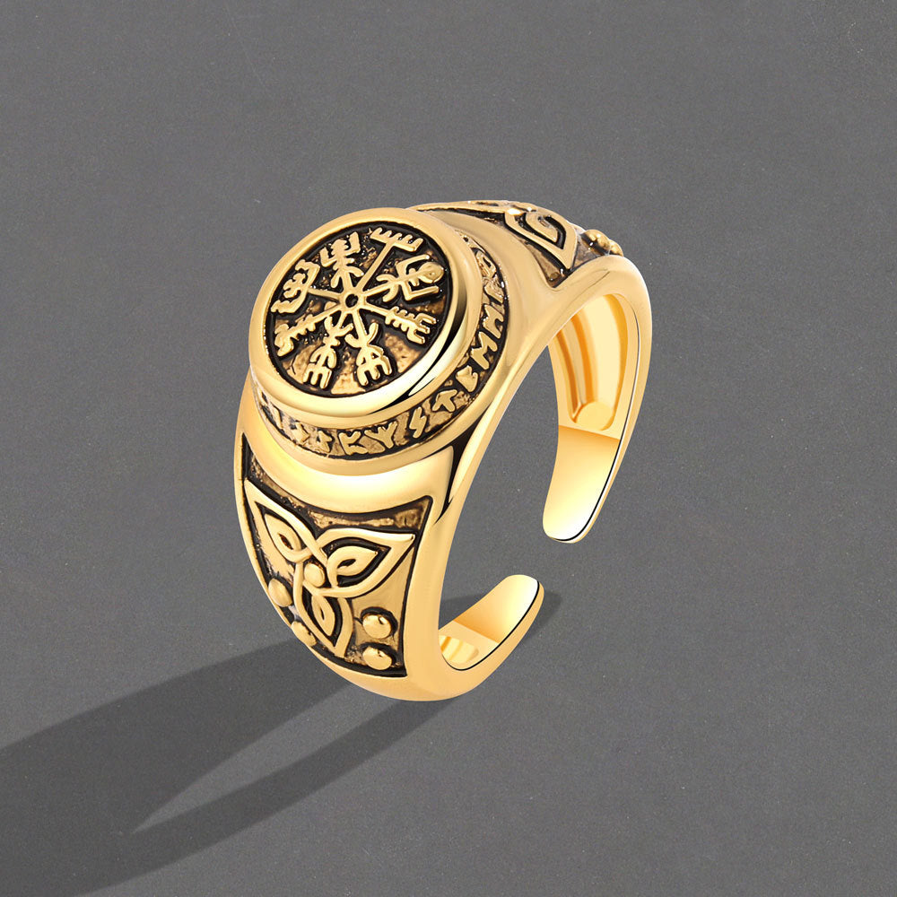 Men's Mythology Ancient Letters Viking Compass Logo Trendy Rings