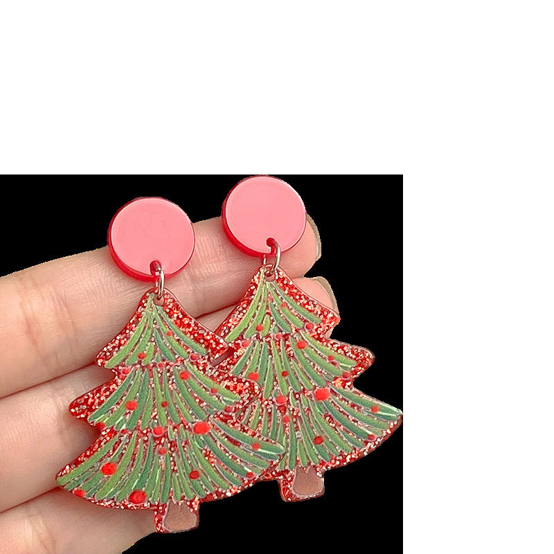 Boucles d'oreilles de niche rouge de tempérament de lune d'élan de Noël pour femmes