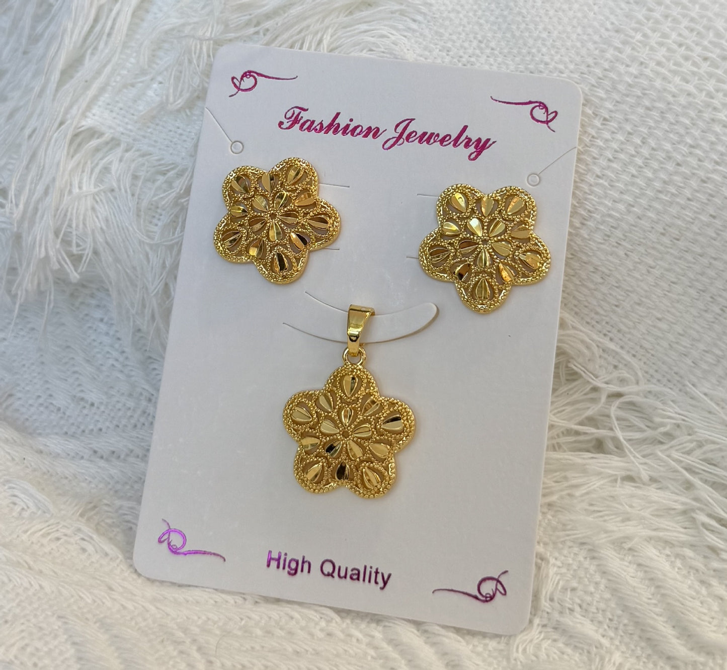 Love Heart Flowers Ear Baroque Gold Fashion Jewelry Set