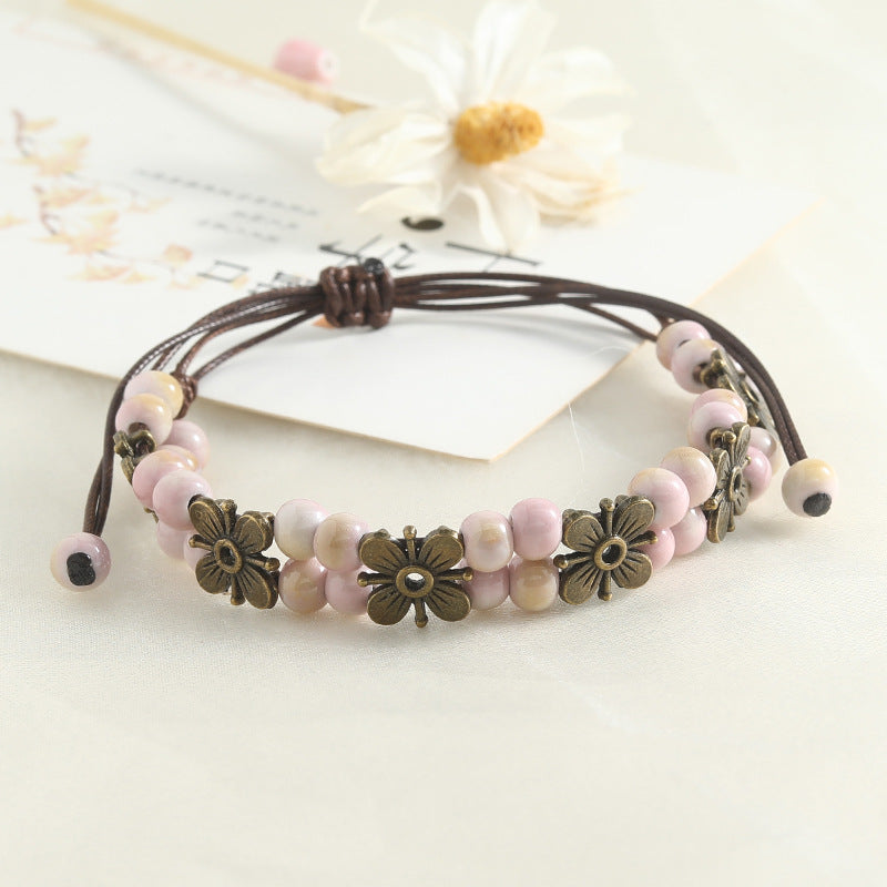 Vintage Clover Ceramic Hand-woven Girlfriend Gifts Carrying Bracelets