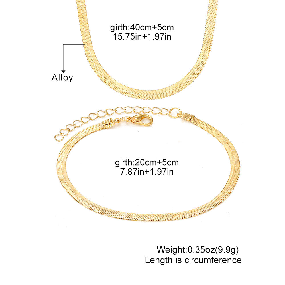 Women's Fashion Commuter Gold Snake Bones Chain Like Flat Suit 2 Bracelets