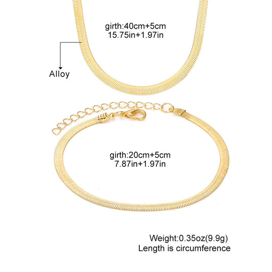 Women's Fashion Commuter Gold Snake Bones Chain Like Flat Suit 2 Bracelets