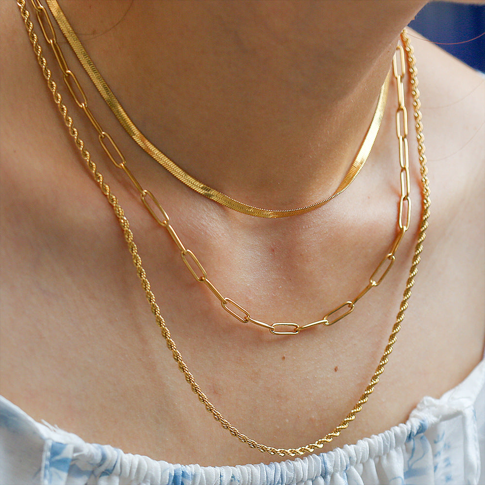 Thin Twin Snake Bone Clavicle Titanium Steel Necklace