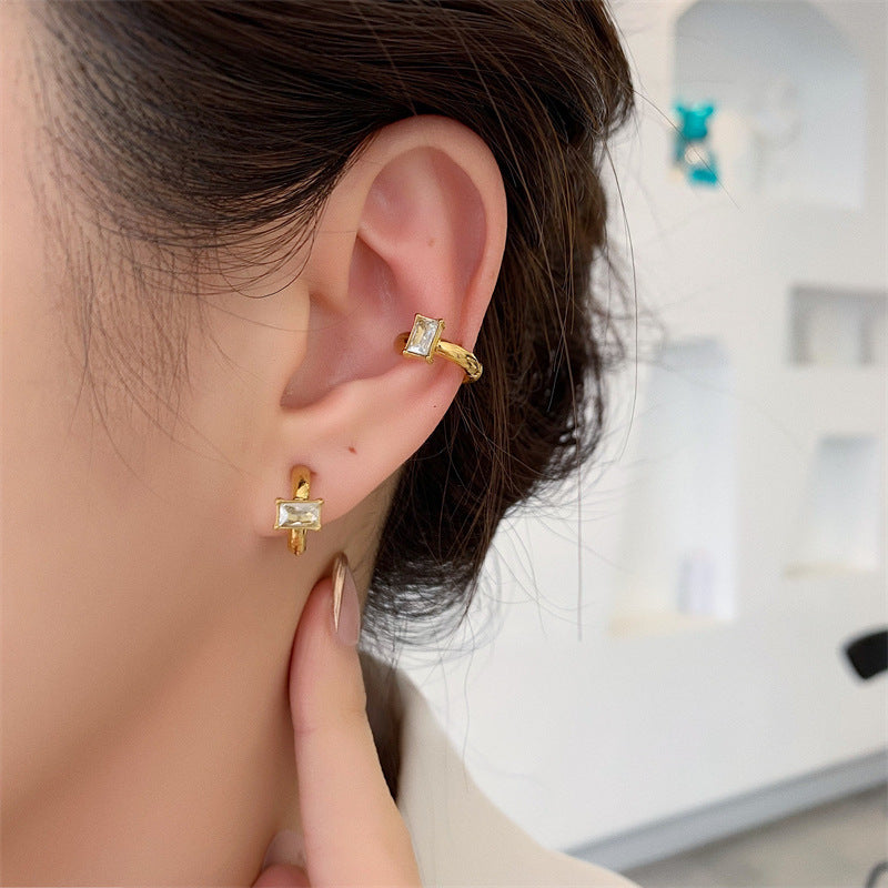 Women's Cold Style Square Diamond Painless No Earrings