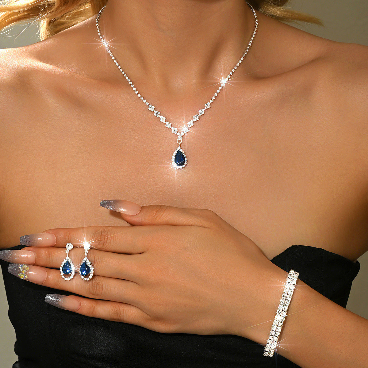 Women's Bridal Rhinestone Zircon Wedding Dress High Sense Jewelry Set