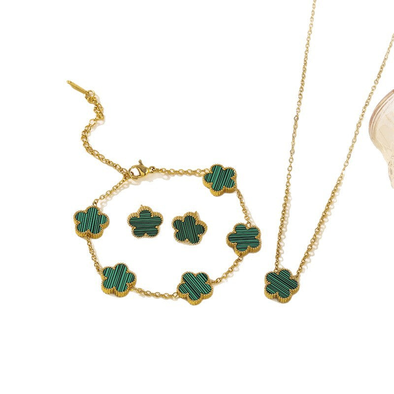 Clover Parthenocissus Grass Pork Belly Ear Light Luxury High-grade Jewelry Set