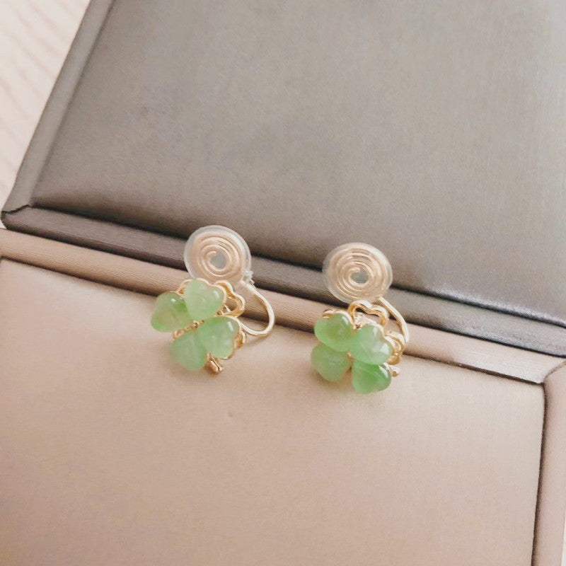 Clover Green Opal Rotatable Ear Fashion Jewelry Set