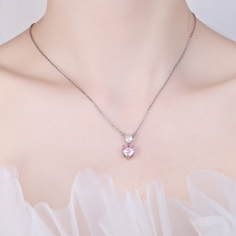 Diamond Pink Heart-shaped Simple Temperament Clavicle Necklace