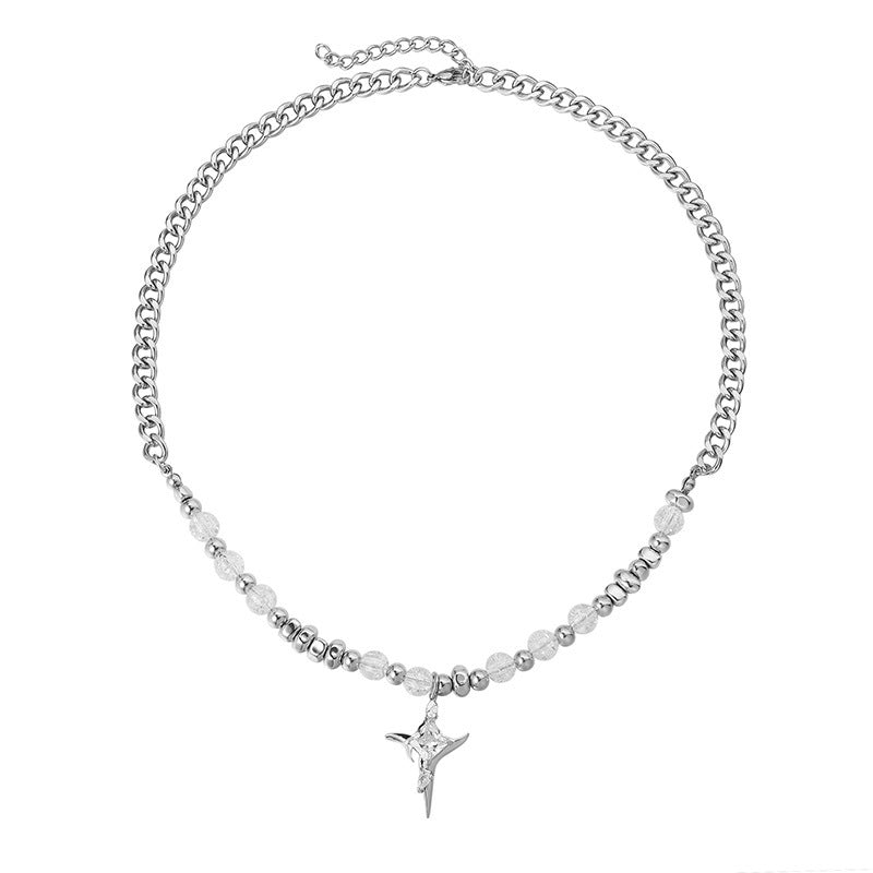Men's Titanium Steel Pearl Cross Light Luxury Minority Necklace