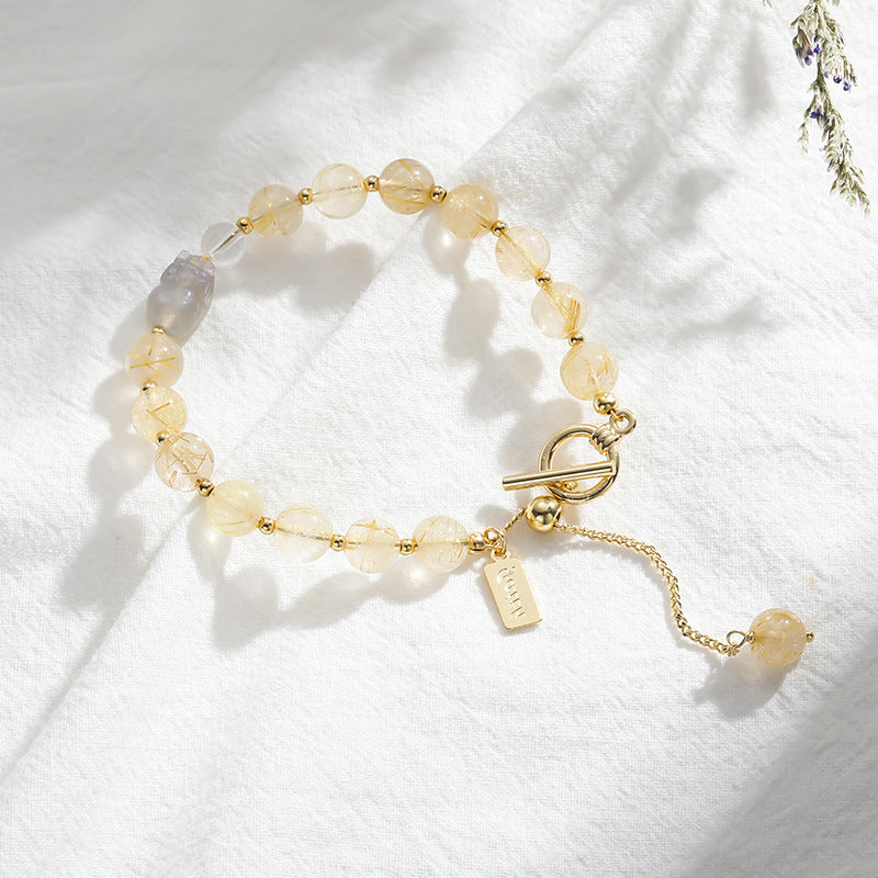 Women's Natural Crystal Korean Light Luxury Minority Gold Rutilated Gray Moonlight Bracelet