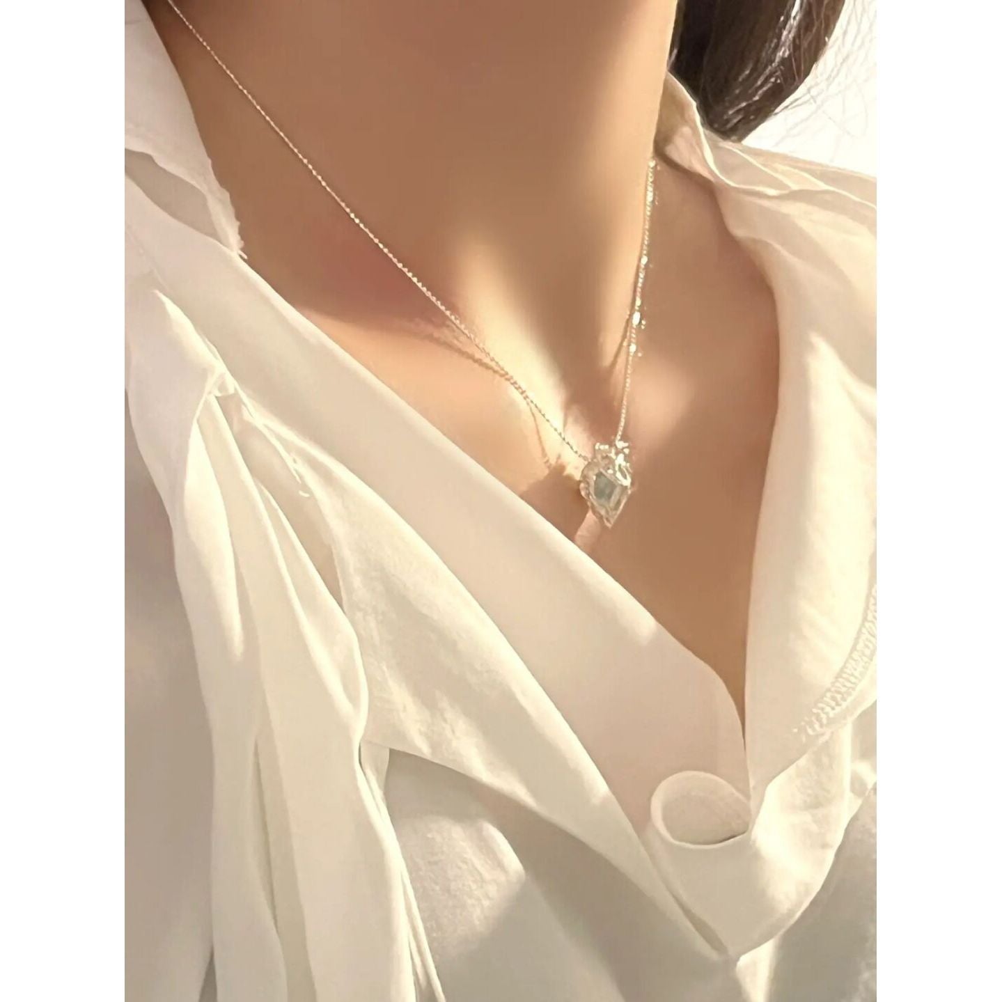 Blue Ice Heart Female Summer Light Luxury Necklaces