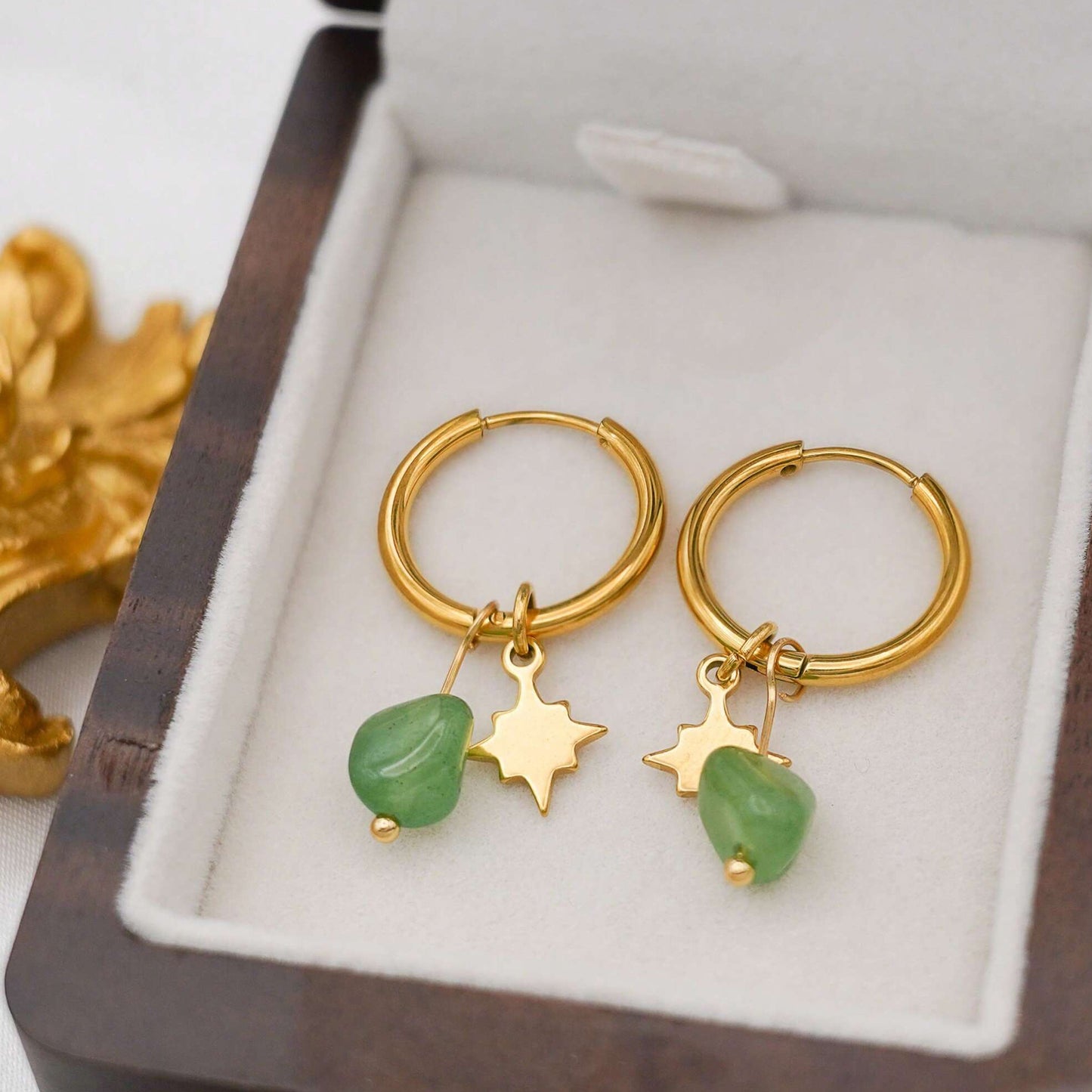 Stone Eight Awn Star Titanium Steel Gold Plated Ear Earrings