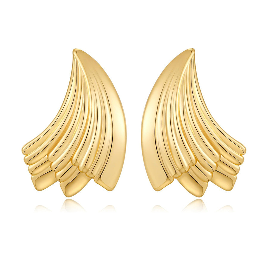 Striped Design Wind Pleated Retro Angel Wings Advanced Stud Earrings