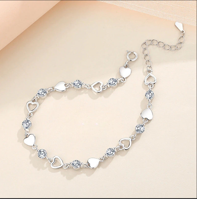 Sweet Cool Loving Heart Zircon Simple Design Bracelet