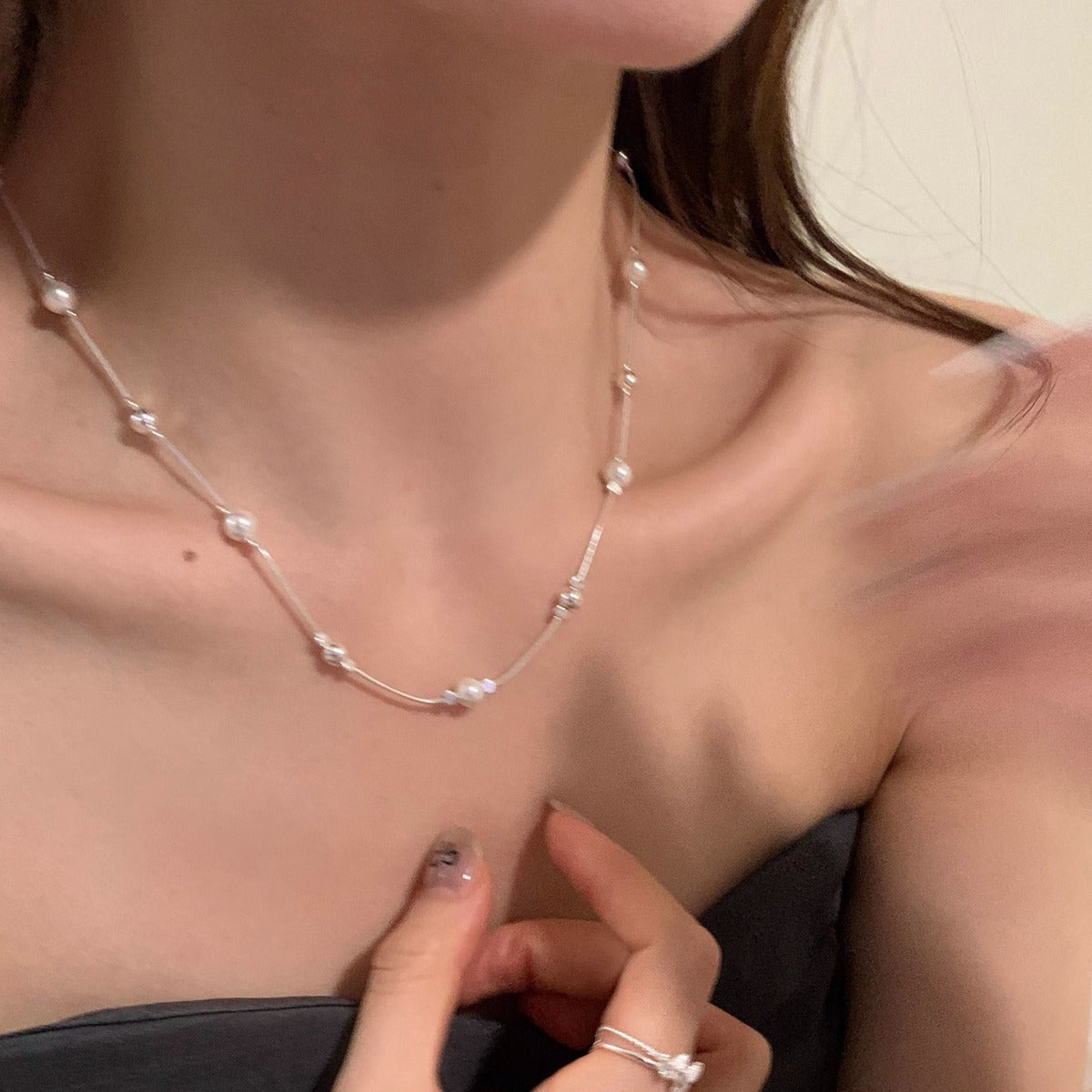 Women's Snake Bone Pearl For Temperament Wild High-grade Light Luxury Clavicle Necklaces