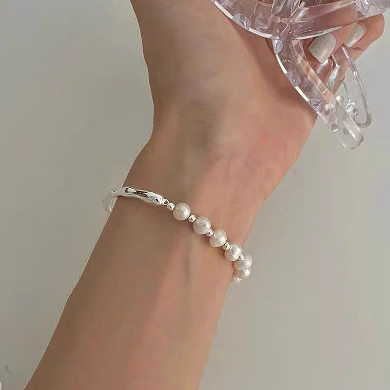 Women's Chain White Copper Sier Plated Natural Freshwater Pearl Bracelet