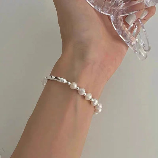 Women's Chain White Copper Sier Plated Natural Freshwater Pearl Bracelet