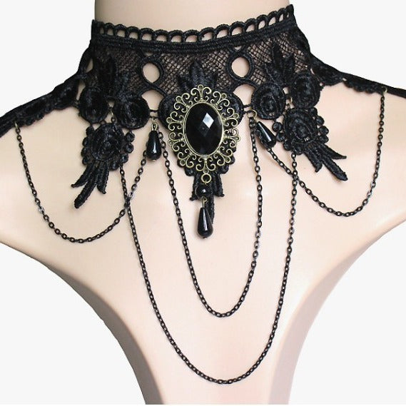 Wide Exaggerated Tassel Party Queen Gem Black Necklace