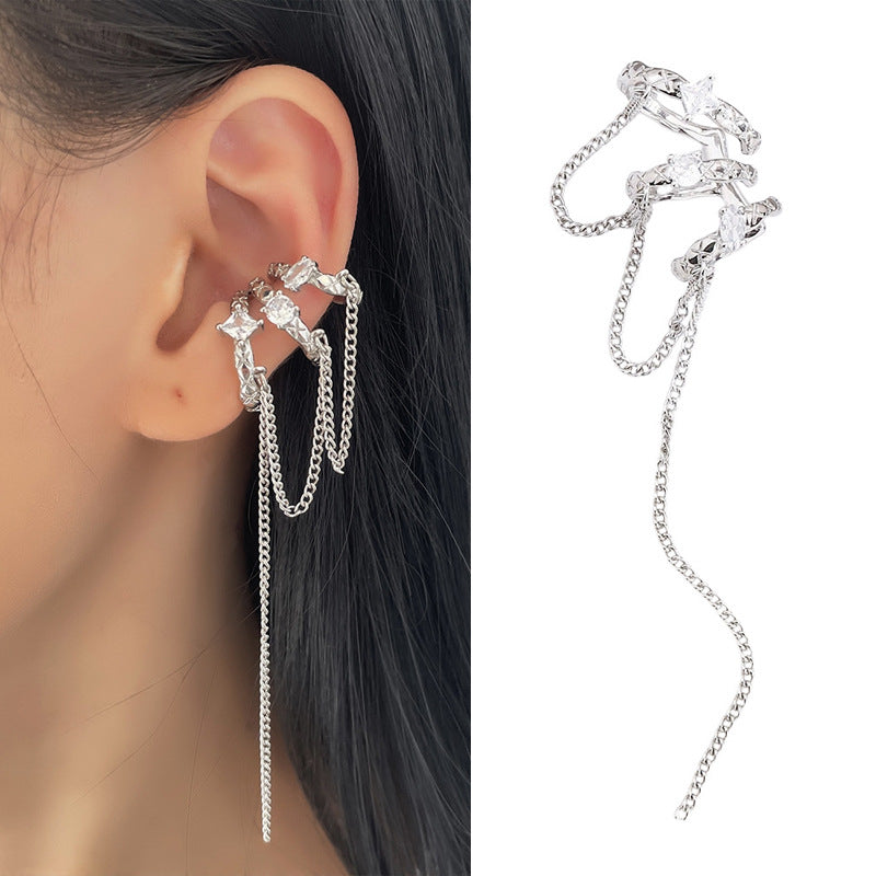High-grade Long Earless Geometric Tile Chain Ear Clip