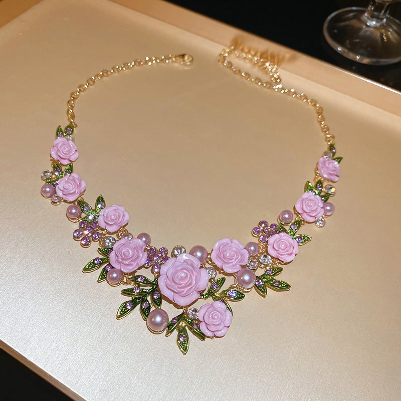 Leaves Rhinestone Pearl Fashionable Temperament Girlish Style Necklaces