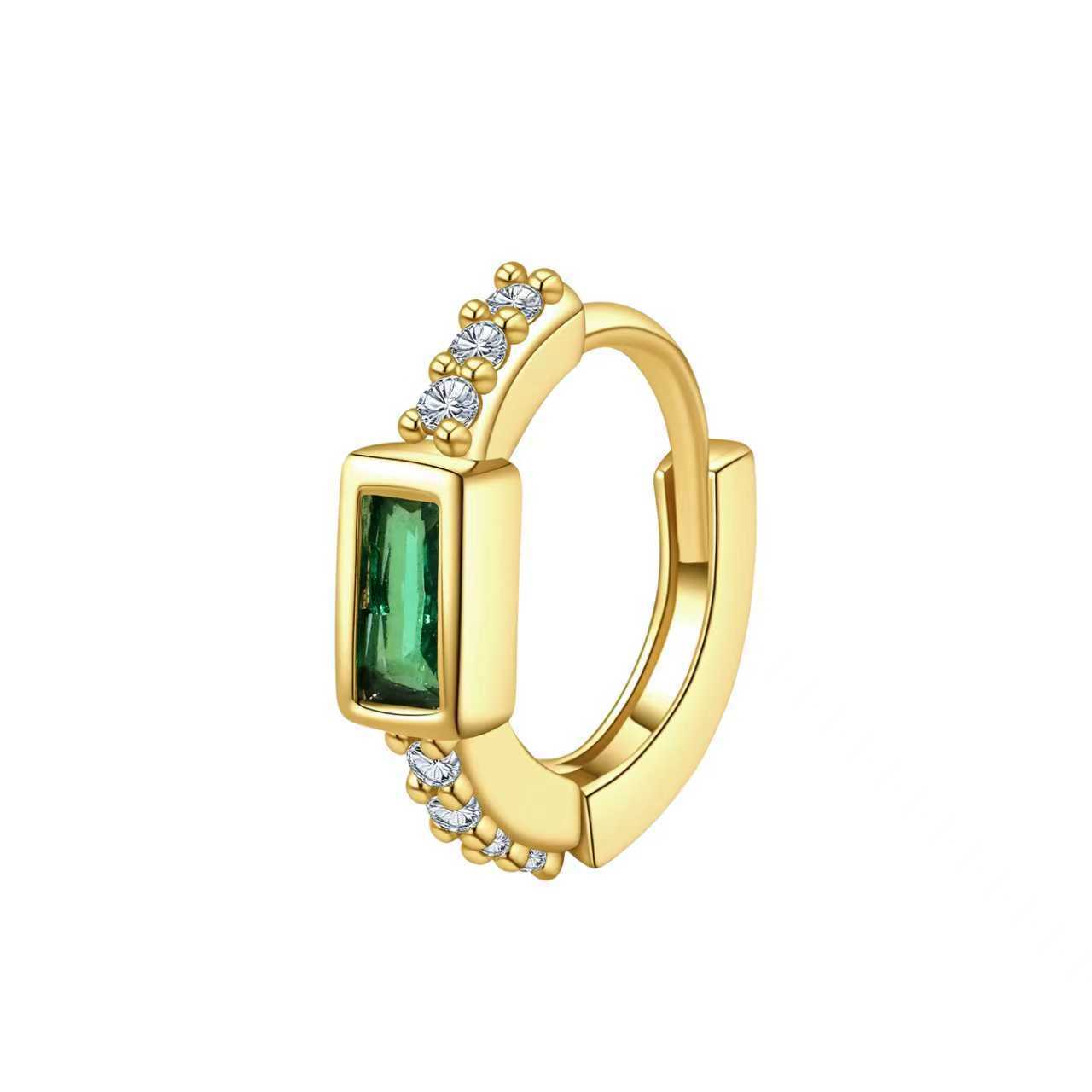 Gold Clip Female Temperament Wild Inlaid Emerald Zircon Earrings