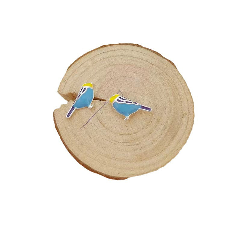 Colorful Bird Ear Female Sier Needle Earrings