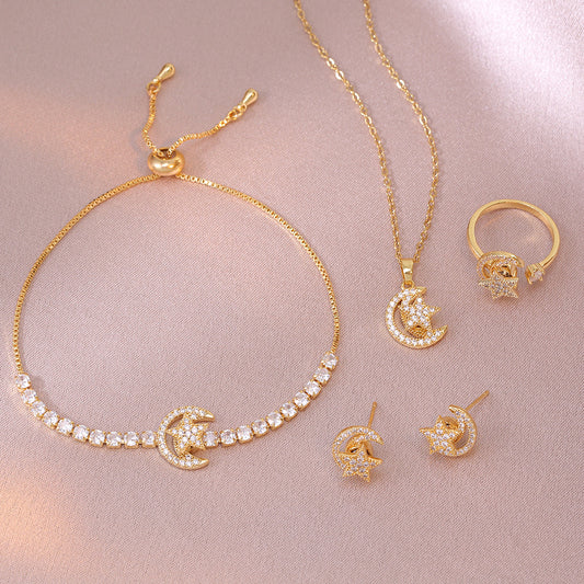 Women's Moon Niche Design Temperament Three-piece Clavicle Necklaces