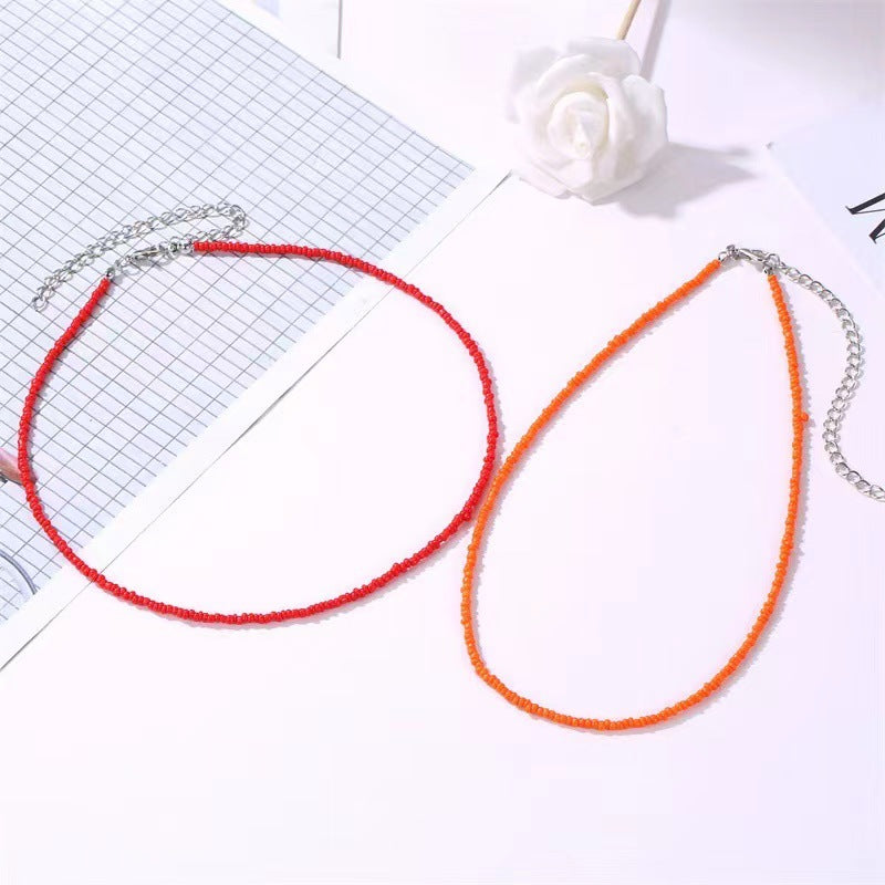 Fashion Beaded Colorful Small Beads Summer Beach Clavicle Chain Necklace