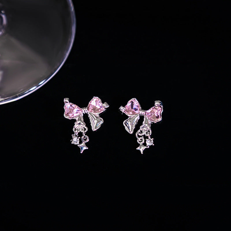 Super Flash Rhinestone Bow Summer Korean Sweet Earrings