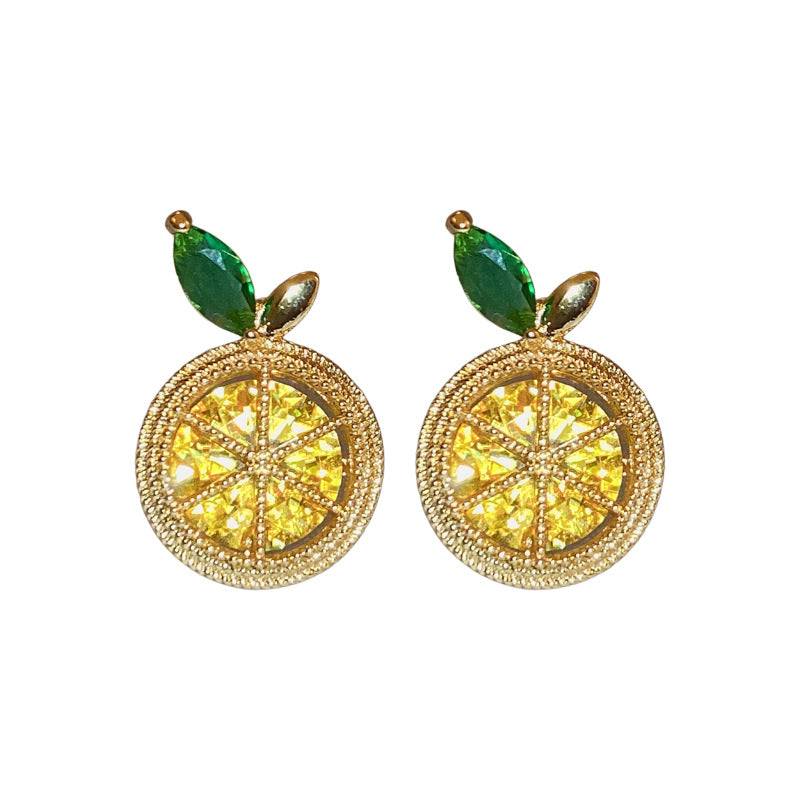 Women's Sier Needle Zircon Lemon Fresh And Earrings