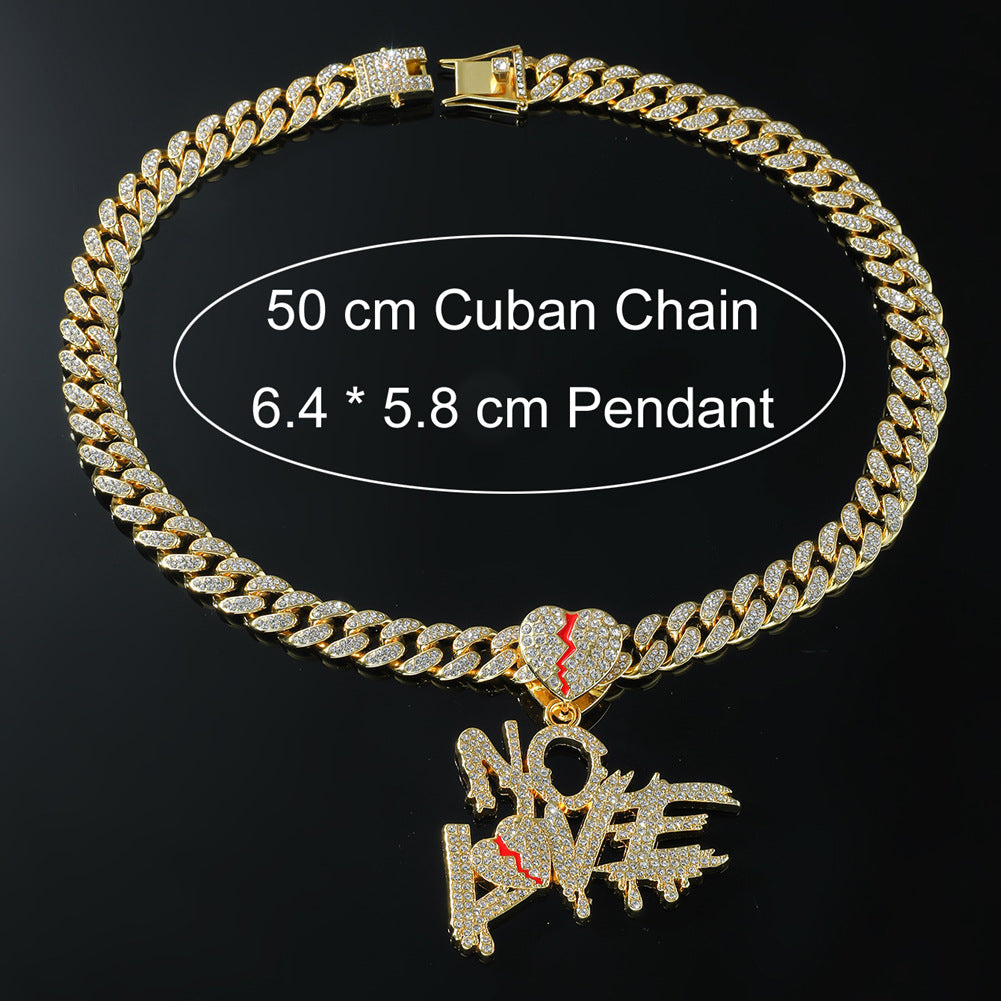 Men's Full Diamond Stitching Letter Love Pendant Clavicle Chain Necklaces