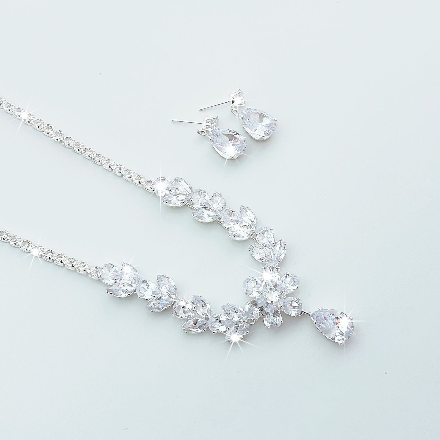 Zircon Flower Water Drop Female Light Luxury High-grade Sier Claw Jewelry Set