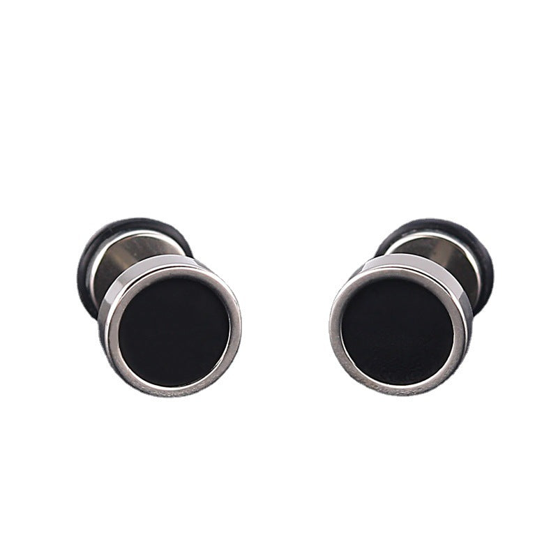 Punk Titanium Steel Round Black Dripping Earrings