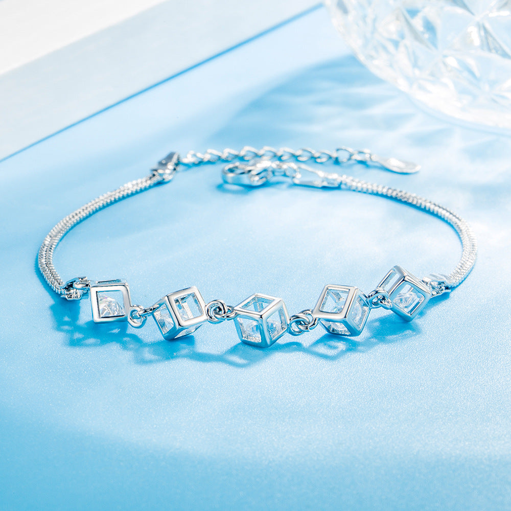 Bracelets en cristal carré géométrique pour femmes, Zircon, Cube d'amour