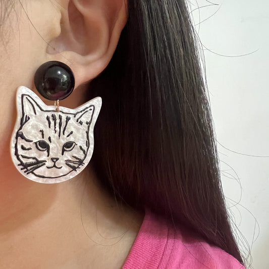 Iti Acrylic Female Design Personality Cat Head Vitality Full Of Earrings