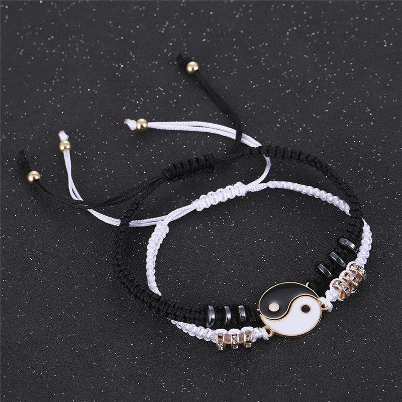 Bracelets de couture de pendentif Yin et Yang tissés en alliage