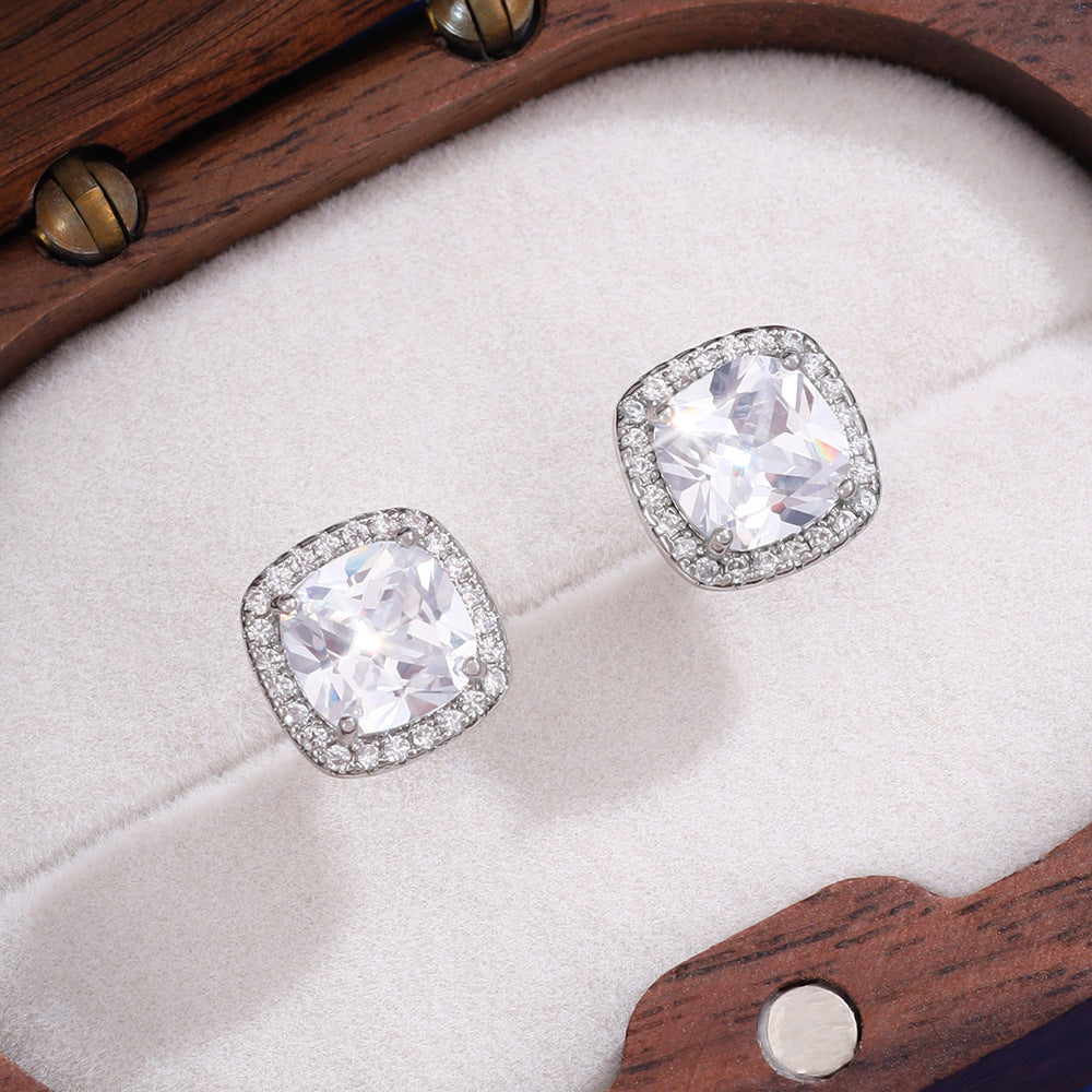 Simple Design Colorful Crystals Super Flash Square Female Fresh Stud Earrings