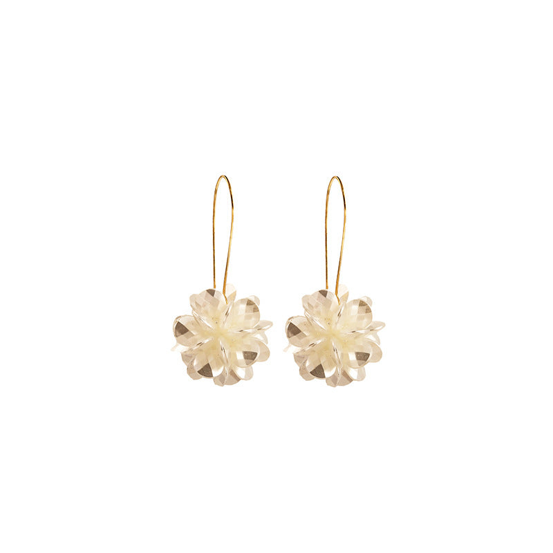 Long Floral Ball Premium White Petal Earrings