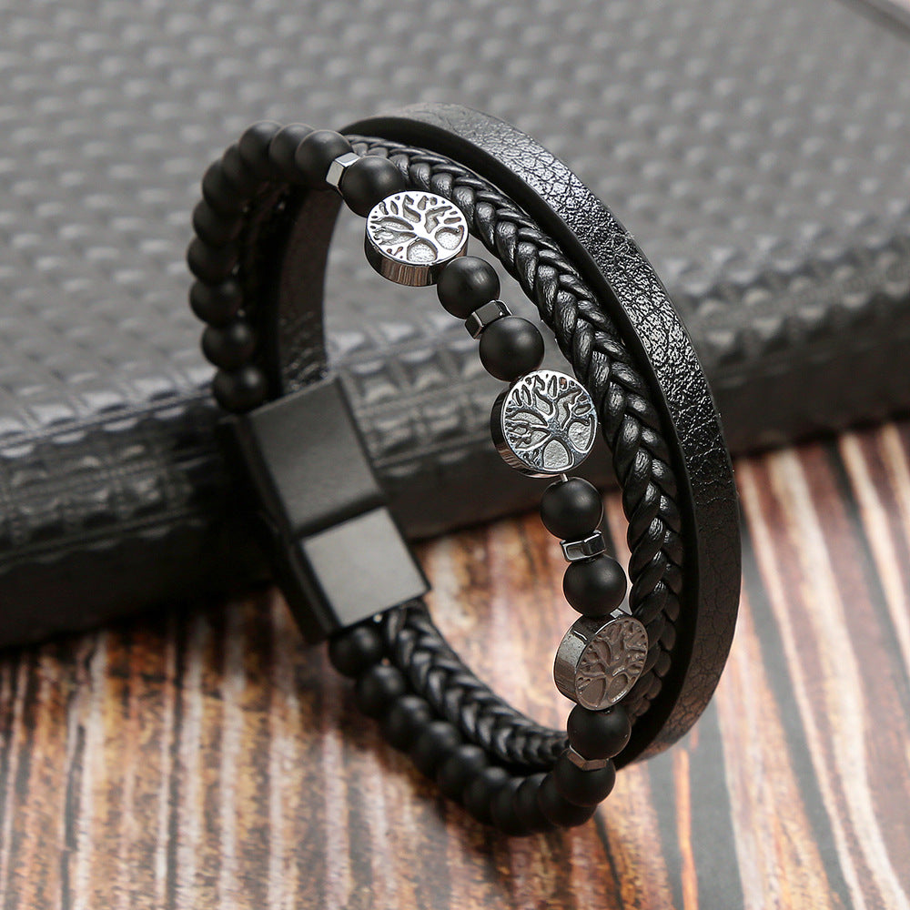 Men's Natural Stone Stainless Steel Volcanic Rock Magnetic Buckle Bracelets