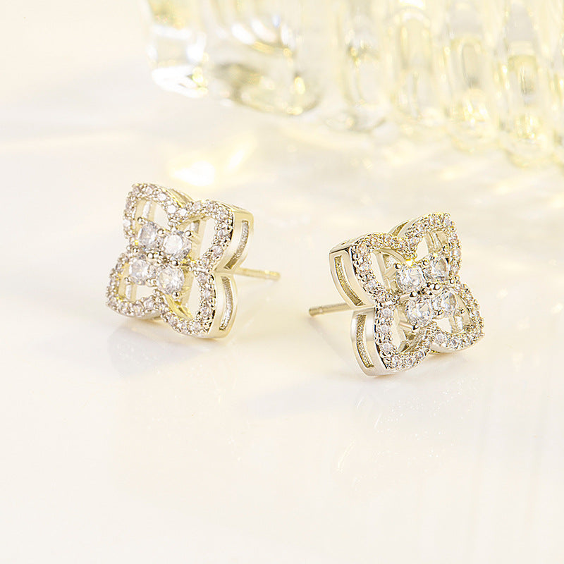 Women's Micro Inlaid Zircon Four Leaf Clover Stud Earrings