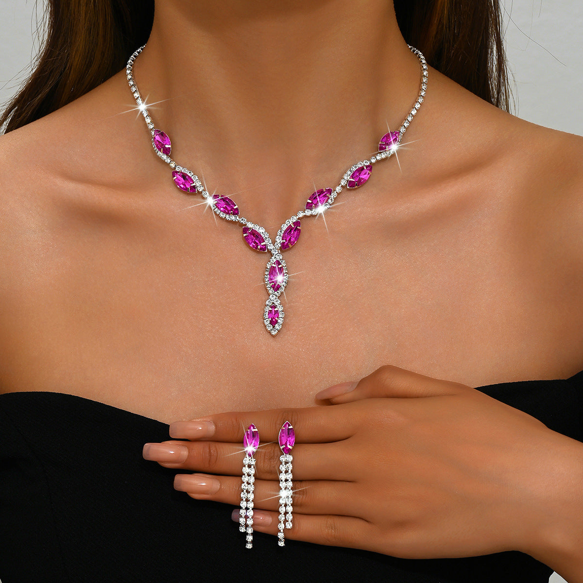Personalized Color Horse Eye Water Drop Tassel Jewelry Set