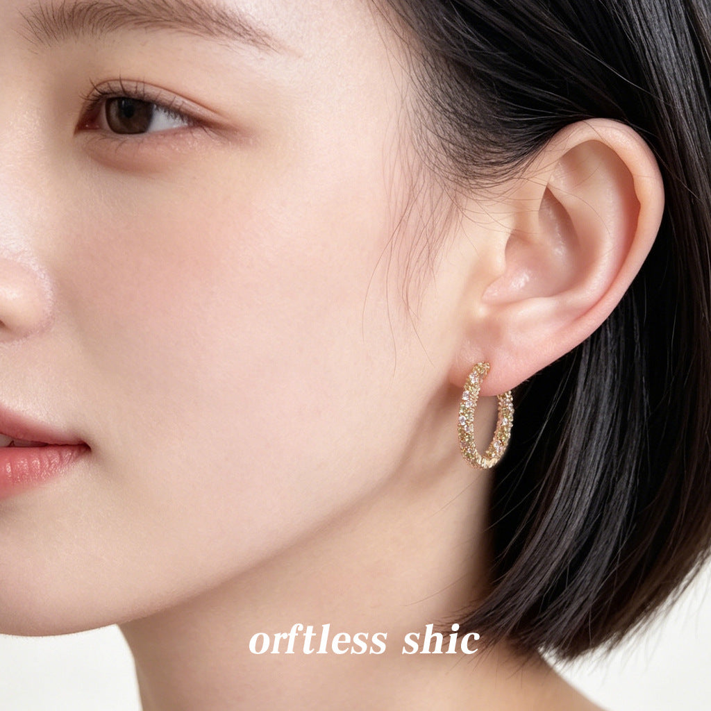 Style High-grade Colorful Zircon Geometric Round Earrings