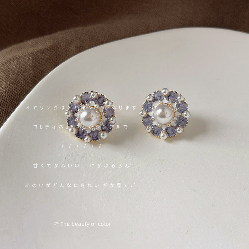 Sier-plated Needle Plated Drip Glazed Purple Stud Earrings