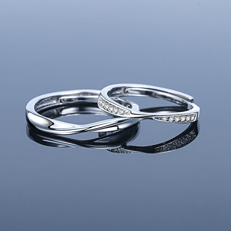 Women's & Men's Style Couple Sier Plated Open Live Rings