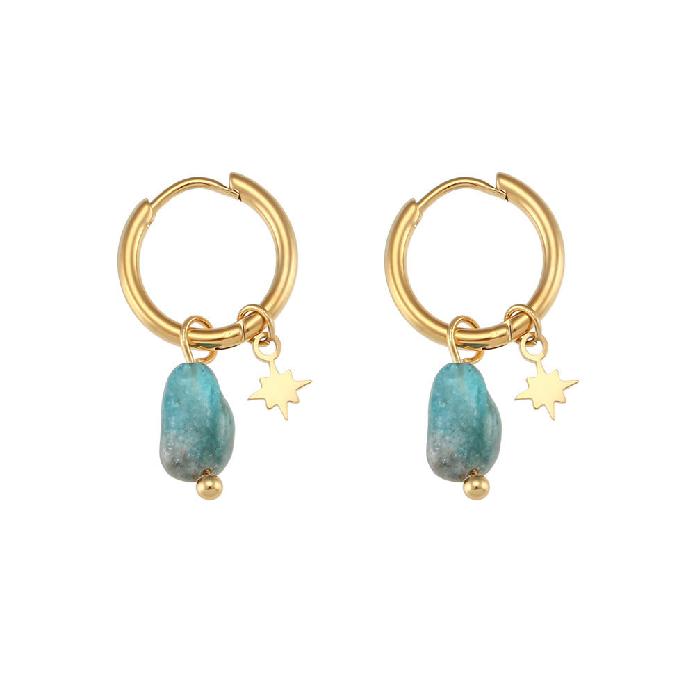 Stone Eight Awn Star Titanium Steel Gold Plated Ear Earrings