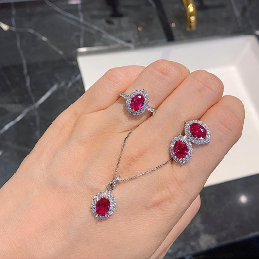 Women's Sheng Simulation Red Corundum Vintage Jewelry Set