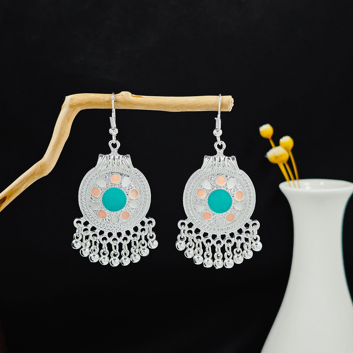 Geometric Round Ethnic Bohemian Retro Tourist Attractions Long Earrings