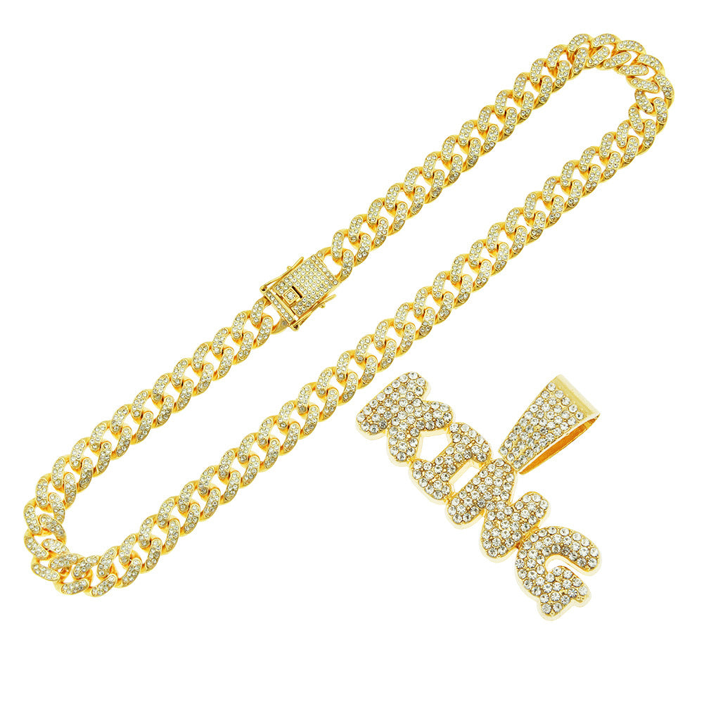 Men's Hip Hop Splendid Diamond Letter Pendant Domineering Necklaces